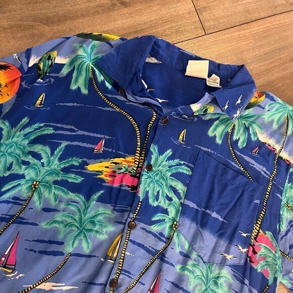 Basix Blue/Purple Hawaiian Shirt Men Large Bin O-14‎ - Picture 2 of 4